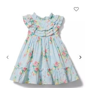 Janie and Jack Floral Ruffle Dress - Light Blue and Pink